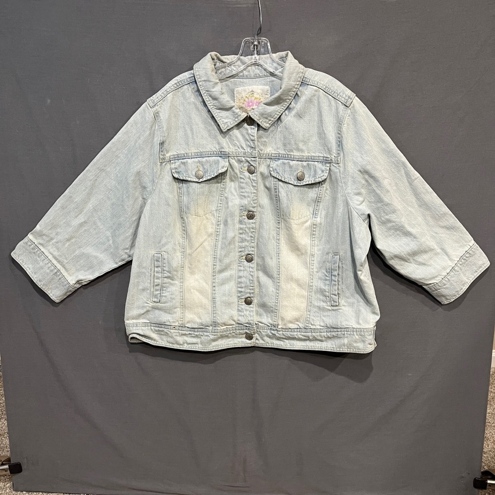 Avenue Jeans Desert Denim Jacket Womens 22/24 Light Blue 3/4 Sleeve Trucker
